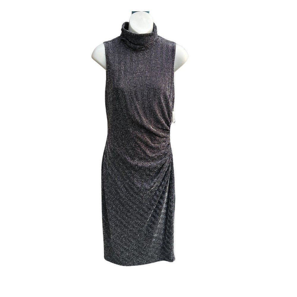 NWT Lauren Ralph Lauren Esben Metallic Sleeveless Cocktail Midi Dress Blk/Silv 8